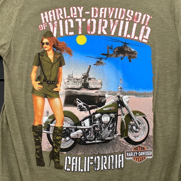 Harley-Davidson Mens Military Babe Green T-Shirt - Small - Picture 3 of 8
